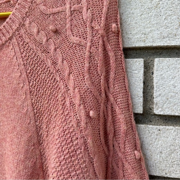 Anthropologie Moth Pink Cable Knit Icehouse Pullover Sweater Dolman Sleeve Boho - Picture 5 of 12